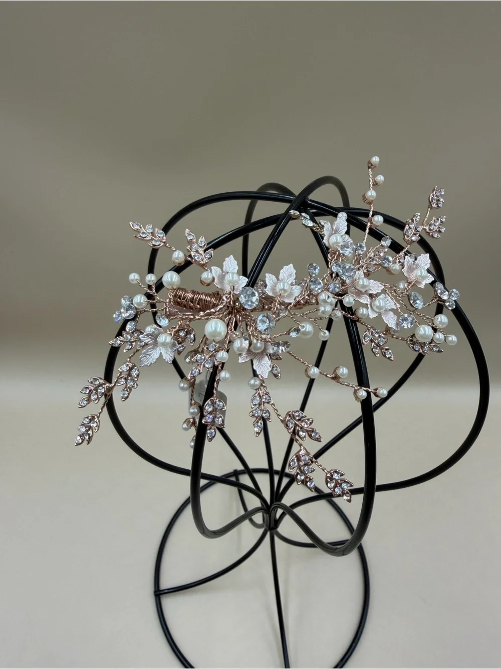 Rose Gold Pearl Crystal Bridal Hair Clip Floral Wedding Barrette NWT